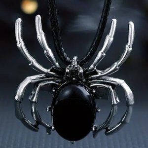 Black Obsidian Stone Spider Brooch Pendant Necklace Healing Gemstone Pendant